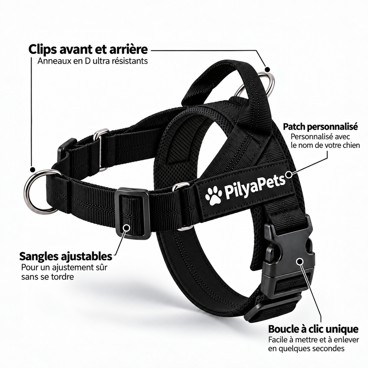 Harnais anti-traction pour chien PilyaPets